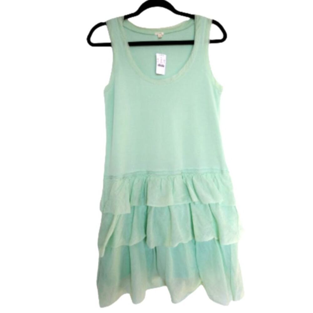 J. Crew Women's Sleeveless Dress Size Small Green Cotton Tiered Ruffles